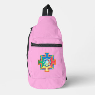Bandolera Mandala de la creación acuarela rosa