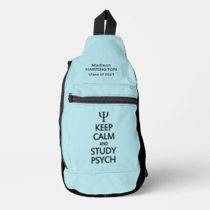 Bandolera Mantener la calma y el estudio Psych nombre, texto