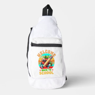 Bandolera Manzana de dibujos animados retro linda Bienveni