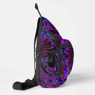 Bandolera Mareo Negro y Magenta Remolino Líquido Retro