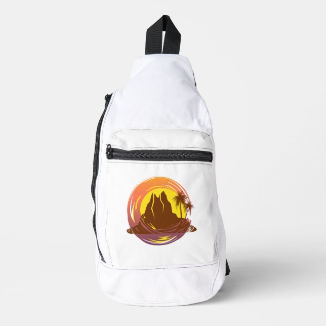 Bandolera Margen con el paisaje volcánico tropical y palmera (Anverso)