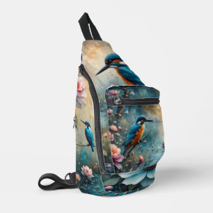 Bandolera Martín pescador sobre el agua y rosas