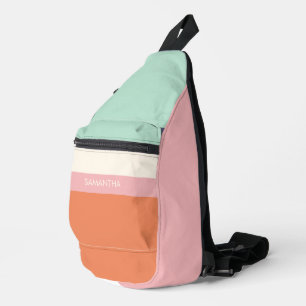 Bandolera Mint Peach Modern Color Blocks Stripes Personalize
