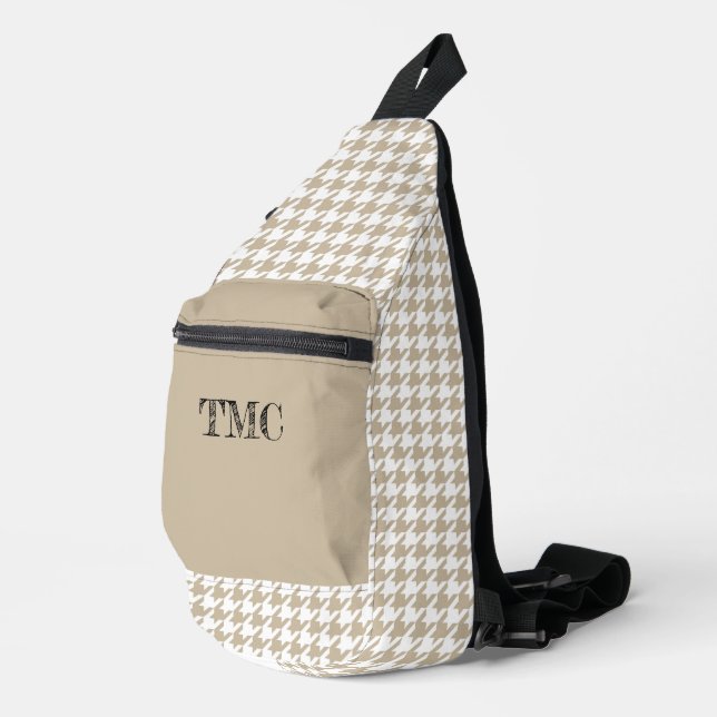 Bandolera Moda Preppy Houndstoth Beige White INITIALS (Esquina derecha)