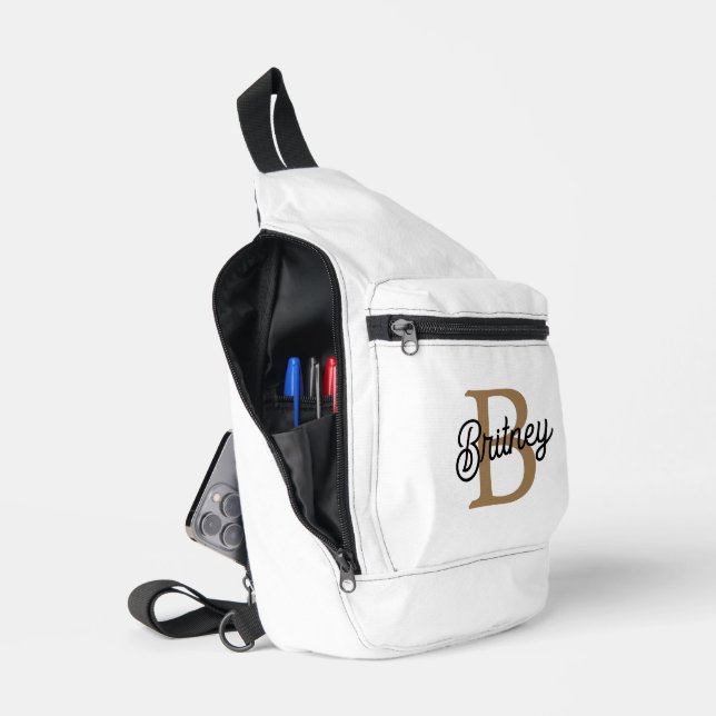 Bandolera Moderno y elegante nombre de monograma Black Gold  (Abierto)