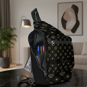 Bandolera Moderno Y Elegante Nombre De Monograma Negro Y Oro