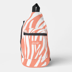 Bandolera Monograma Coral Rosa Tirado Patrón de cebra trendy