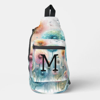 Bandolera Monograma de acuarela floral con diente de león ro