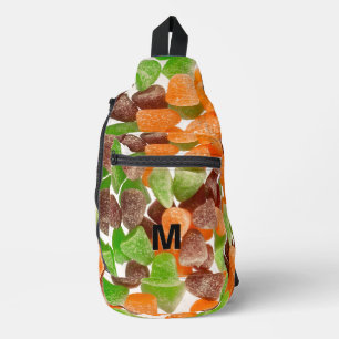 Bandolera Monograma de caramelo de goma naranja verde rojo a