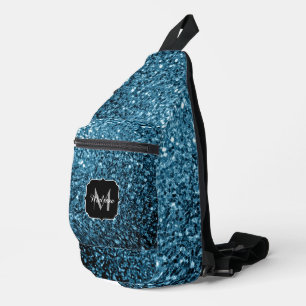 Bandolera Monograma de lentejuelas de purpurina azul claro