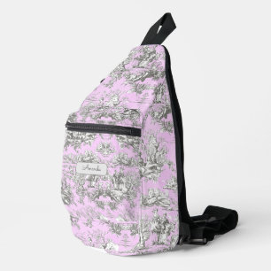 Bandolera Monograma de tela de jouy rosa de lago floral de v