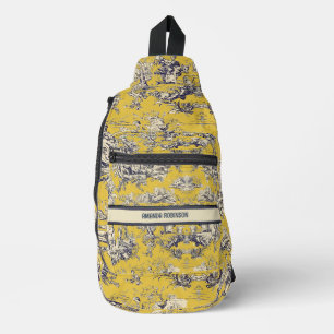 Bandolera Monograma de toile amarillo de jouy de laca floral