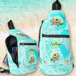 Bandolera Monograma de tortuga marina cutánea Ocean Turquois