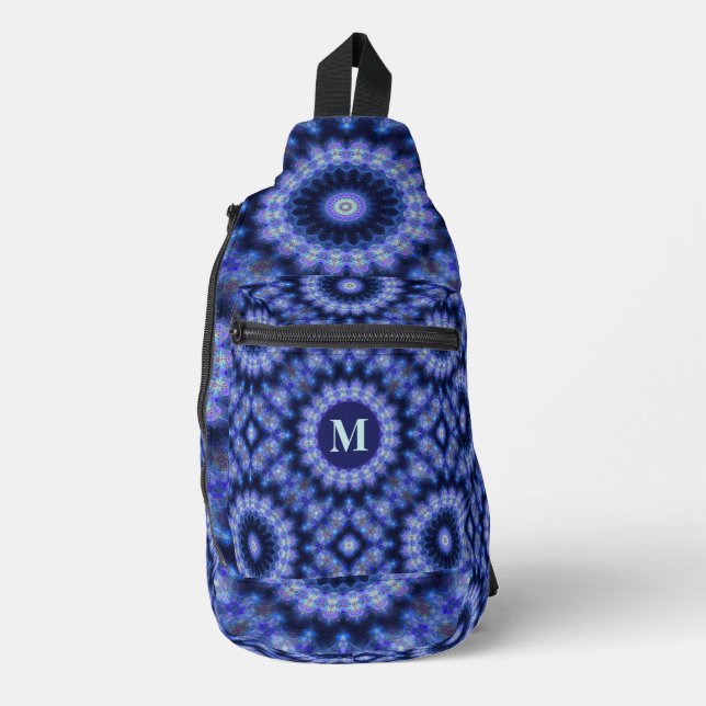 Bandolera Monograma del patrón púrpura azul de Mandala (Anverso)