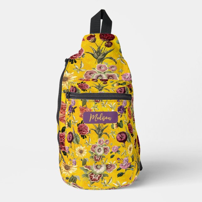 Bandolera Monograma elegante amarillo Floral Impresa (Anverso)