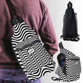 Bandolera Monograma franjas onduladas blancas negras Psicode