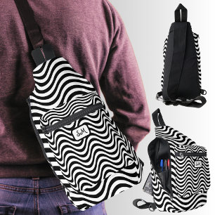 Bandolera Monograma franjas onduladas blancas negras Psicode