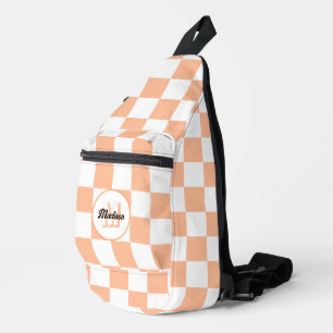 Bandolera Monograma geométrico retro de melocotón y blanco a