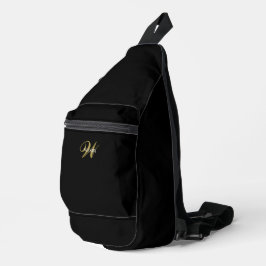 Bandolera Monograma Inicial de Oro Negro Elegante Personaliz