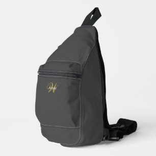 Bandolera Monograma Inicial Dorado Negro Gris Personalizado