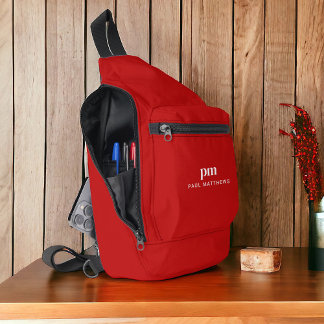 Bandolera Monograma Minimalista simple rojo y nombre
