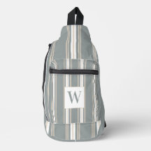 Monograma moderno de rayas, azul Minimalista y cre