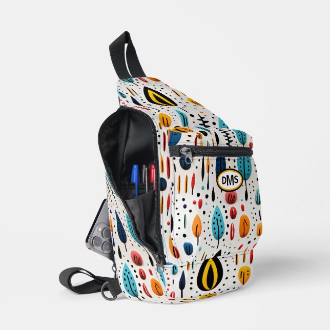 Bandolera Monograma moderno del patrón botánico de Boho (Abierto)