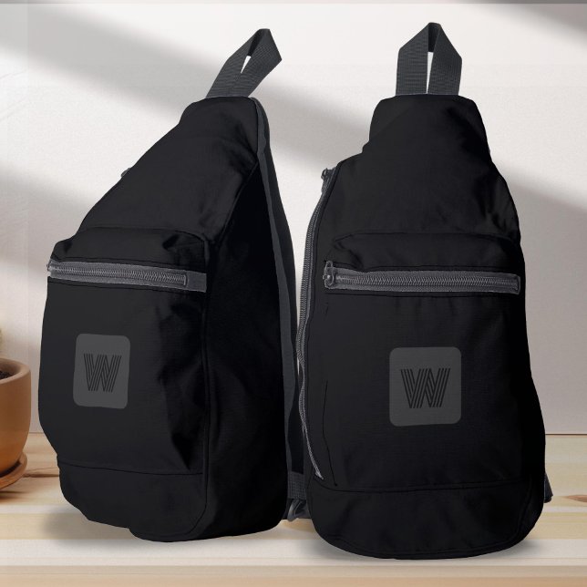 Bandolera Monograma moderno simple Viaje negro (Black Monogram simple modern sling bag)