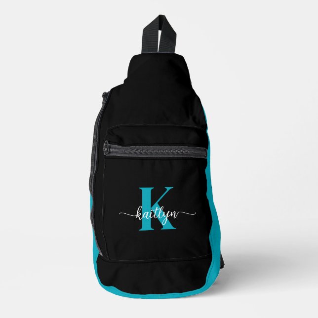 Bandolera Monograma Negro Teal (Anverso)