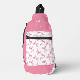 Bandolera Monograma Personalizado con Patrón de Lazo Rosa