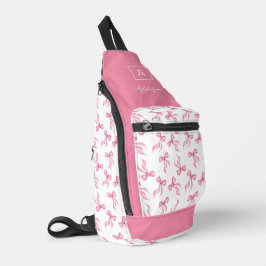 Bandolera Monograma Personalizado con Patrón de Lazo Rosa