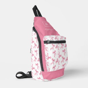 Bandolera Monograma Personalizado con Patrón de Lazo Rosa