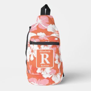 Bandolera Monograma personalizado del hibisco del melocotón 