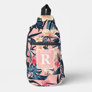 Bandolera Monograma personalizado del hibisco rosa tropical