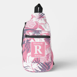 Bandolera Monograma personalizado del hibisco rosa tropical