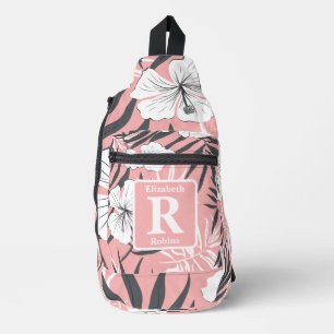 Bandolera Monograma personalizado del hibisco rosa tropical