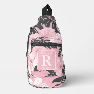 Bandolera Monograma personalizado del hibisco rosa tropical