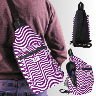Bandolera Monograma Rayas de onda blanca púrpura Psicodélica