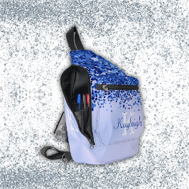 Bandolera Monograma simple cepillado azul Metalizado y Purpu