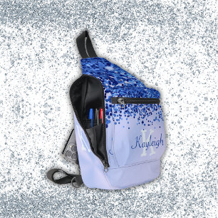 Bandolera Monograma simple cepillado azul Metalizado y Purpu