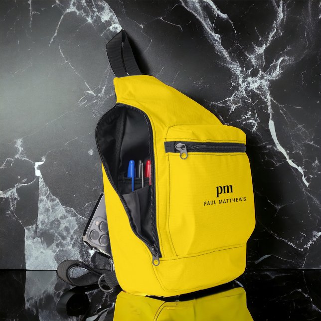 Bandolera Monograma simple deportivo amarillo mostaza Nombre (Personalize with your monogram initials and name.)