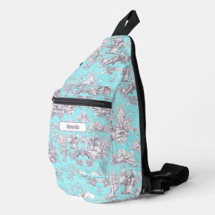 Bandolera Monograma vintage floral acuático toile de jouy