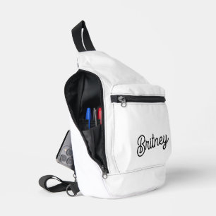 Bandolera Monograma y nombre personalizados de blanco negro 