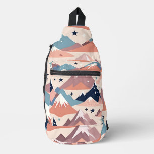 Bandolera Montañas nevadas y patrón de estrellas rosadas lin