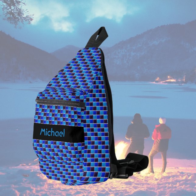 Bandolera Mosaico moderno en negro, azul real, personalizado (Subido por el creador)
