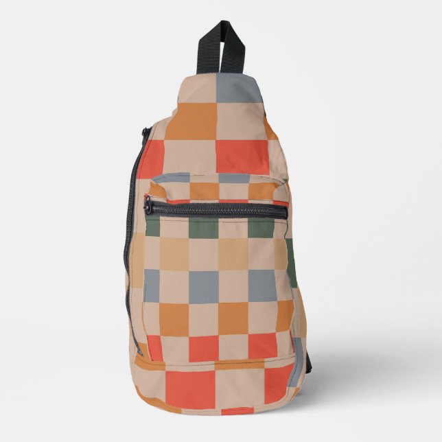 Bandolera Naranja azul beige Brown Checkered Gingham Pattern (Anverso)