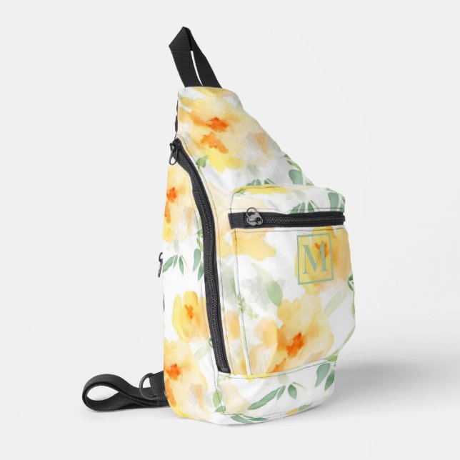 Bandolera Naranja de melocotón amarillo elegante acuarela fl (Esquina izquierda)