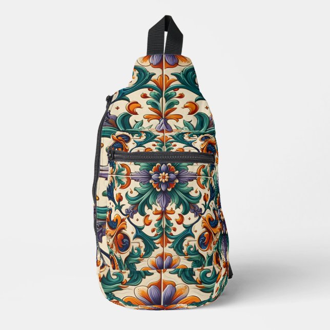 Bandolera Naranja verde morado Azulejos portugueses mosaicos (Anverso)