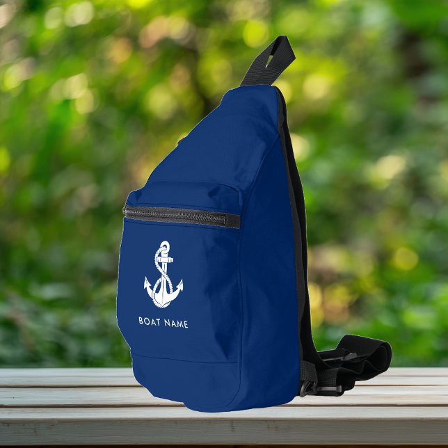 Bandolera Nautical Anchor Bote Nombre Personalizado Azul (Nautical Anchor Blue Sling Bag)
