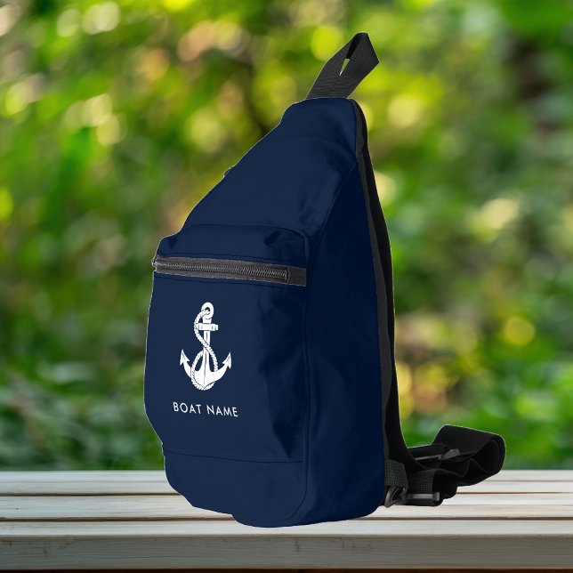 Bandolera Nautical Anchor Bote Nombre Personalizado Azul de  (Nautical Anchor Navy Blue Sling Bag)